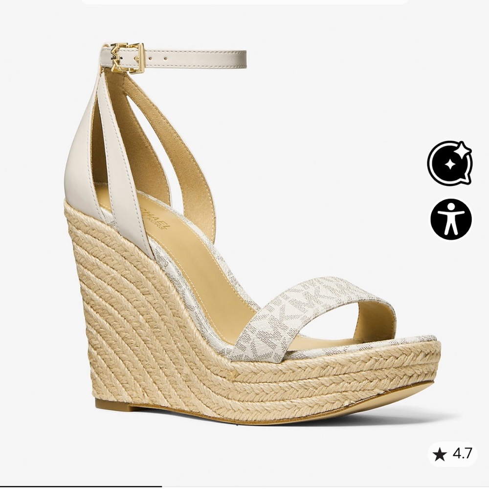 Michael Kors Cream and Natural Logo Espadrille Wedge Sandals